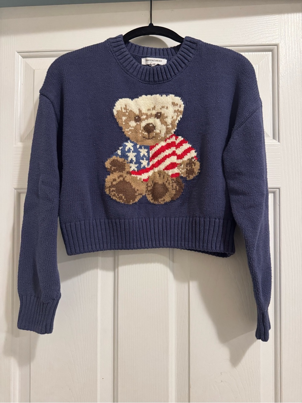 Grayson Threads Navy Cropped Teddy Bear Sweater